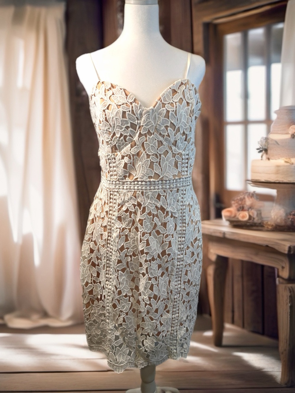 White floral lace overlay lined dress cottagecore boho